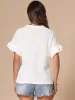 Waffle Knit Crew Neck Ruffle Sleeves Textured Blouse sold by Allegra K