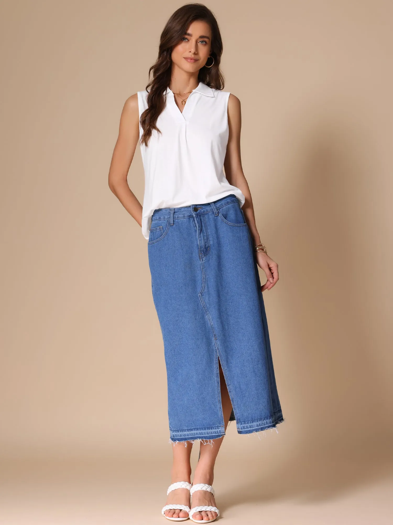 Sleeveless Collar V Neck Solid Color Polo Casual Top sold by Allegra K product image thumbnail 2