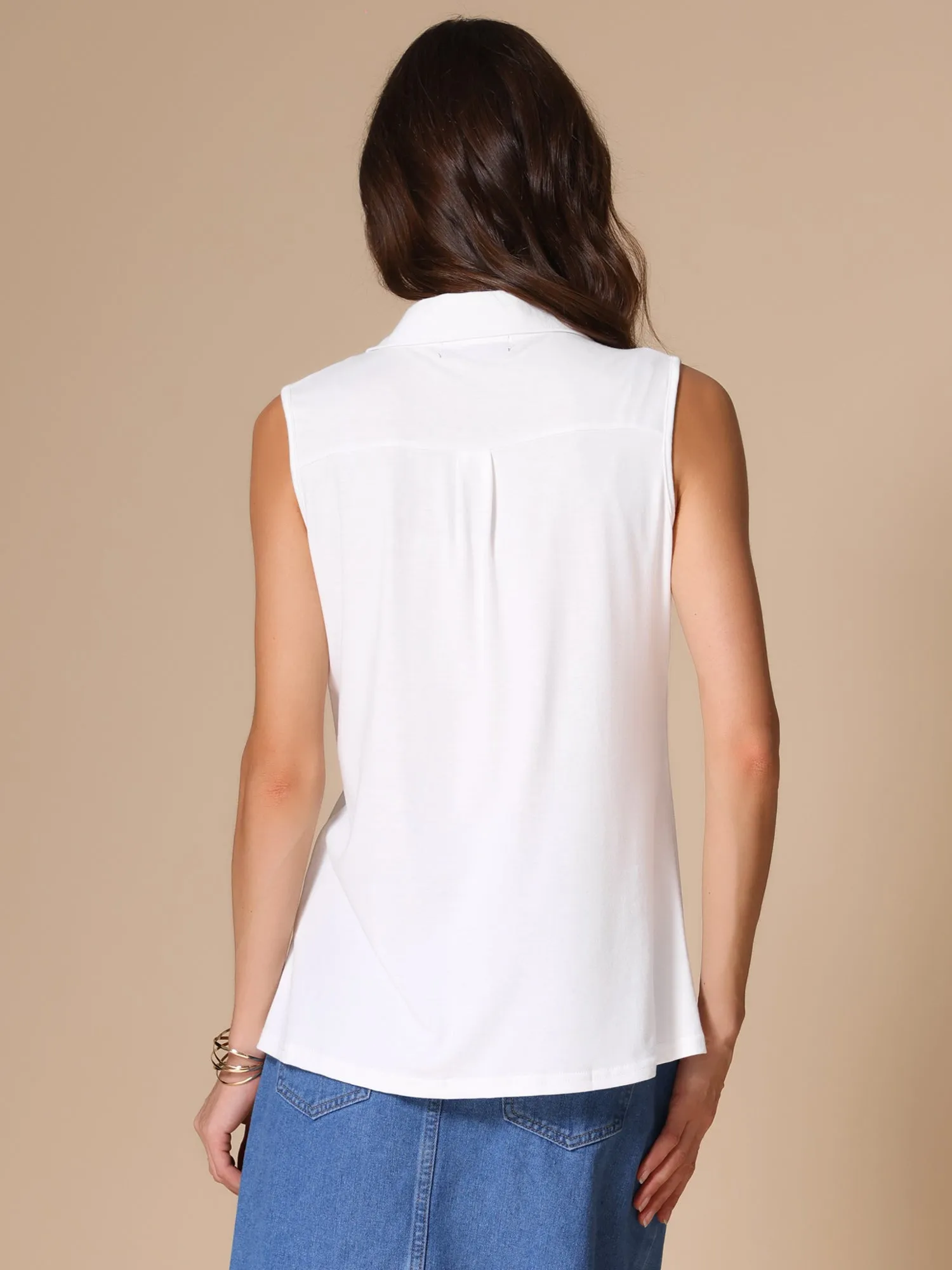 Sleeveless Collar V Neck Solid Color Polo Casual Top sold by Allegra K product image thumbnail 3