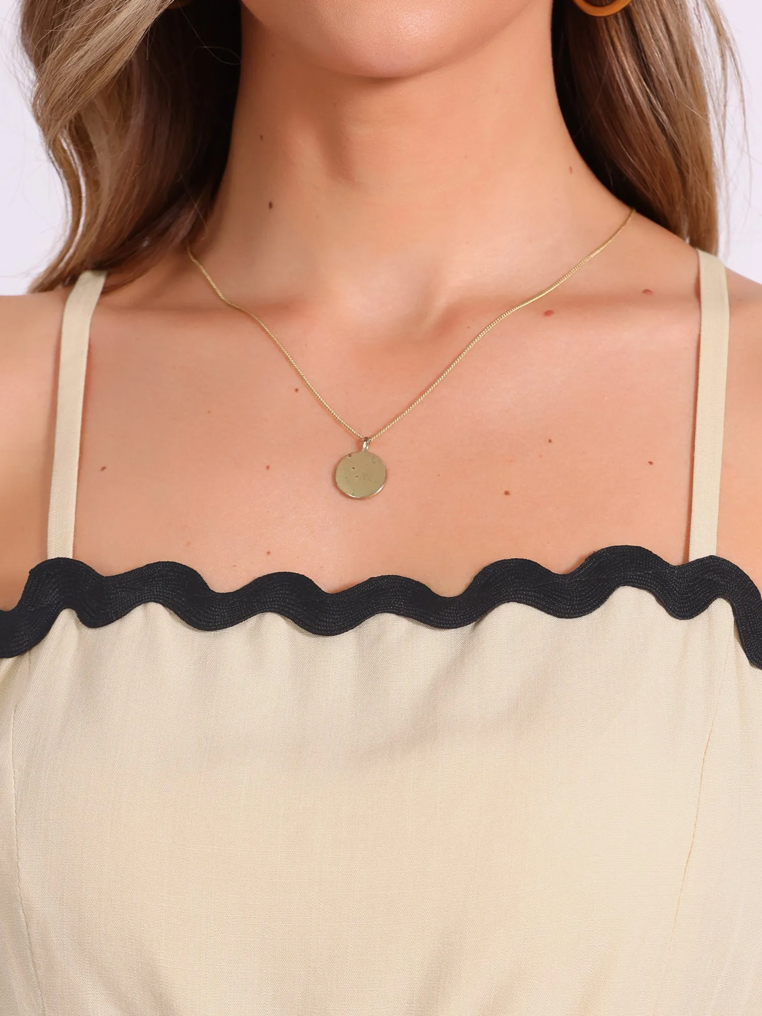 Adjustable Spaghetti Straps Sleeveless Contrast Color Peplum Tops sold by Allegra K product image thumbnail 4