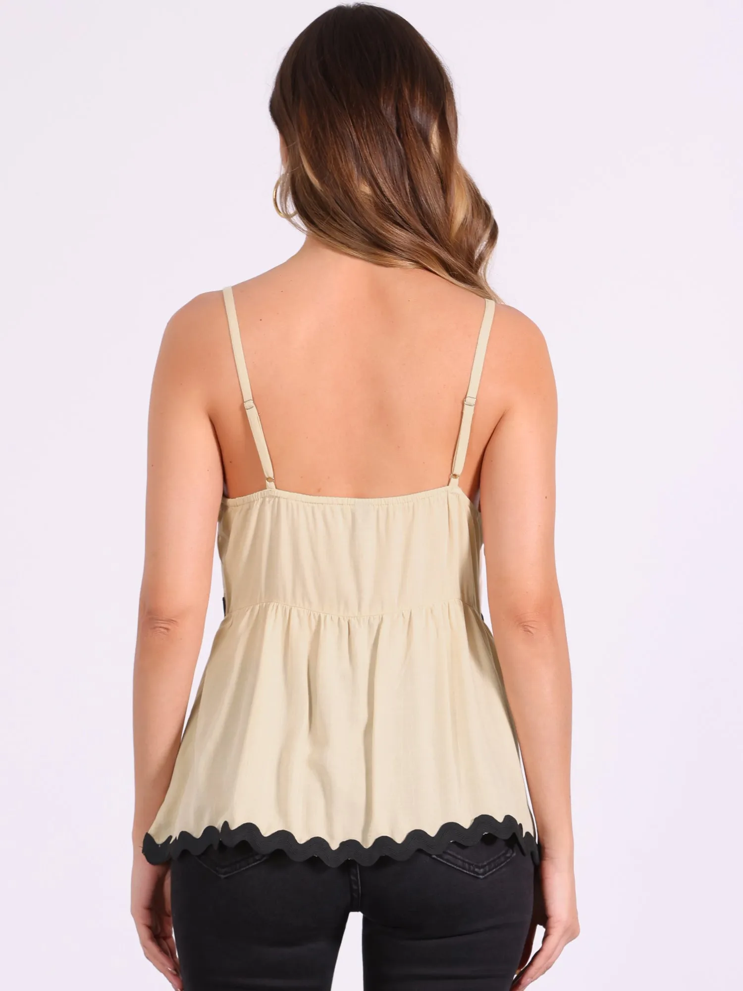 Adjustable Spaghetti Straps Sleeveless Contrast Color Peplum Tops sold by Allegra K product image thumbnail 2