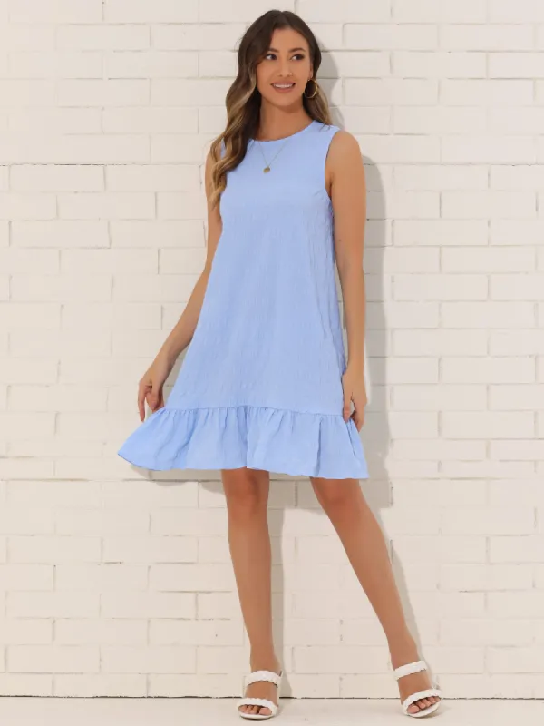 Sleeveless Round Neck Ruffle Hem Textured Casual Mini Dress sold by Allegra K