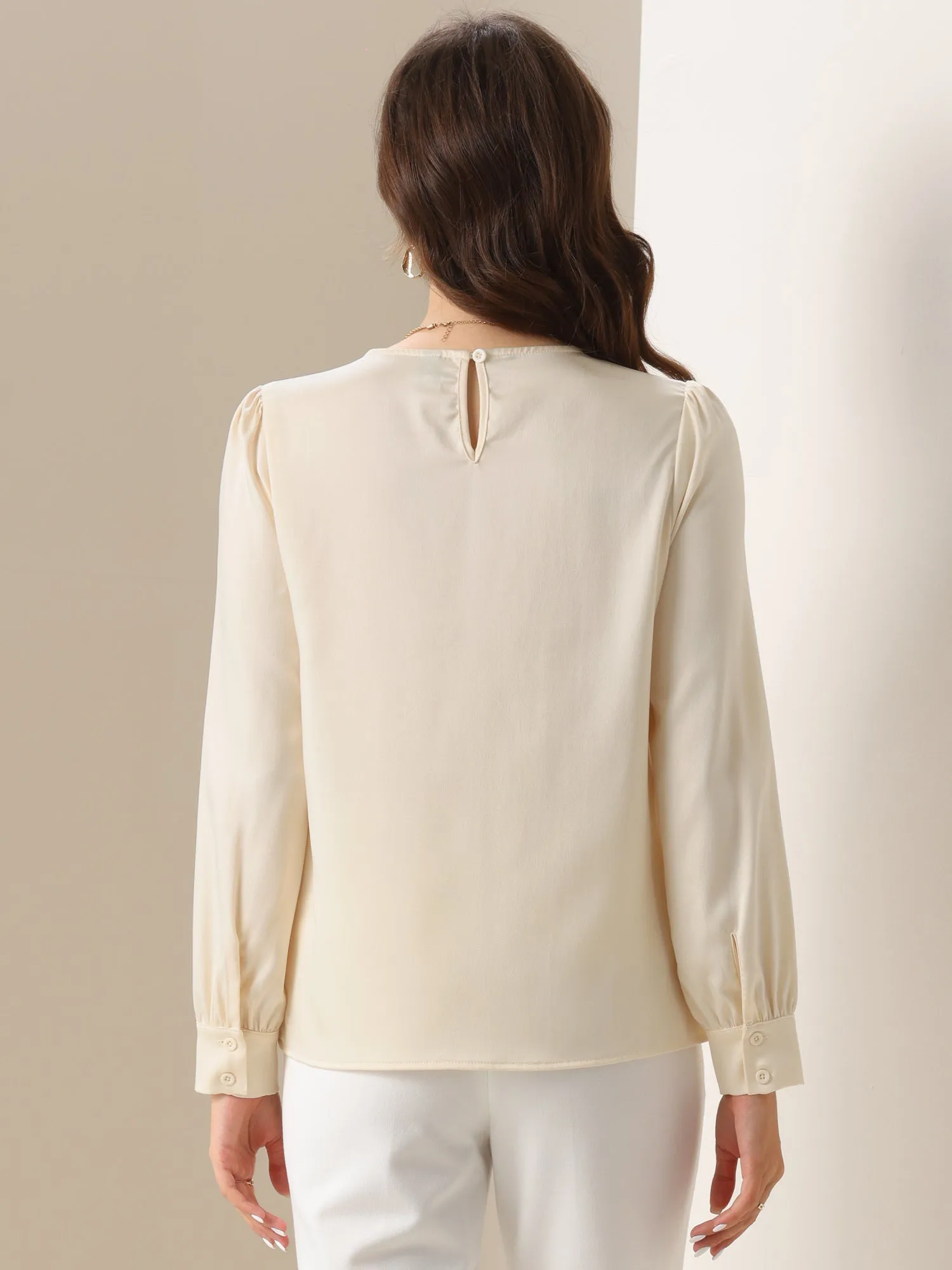 Chain Key Hole Puff Long Sleeves Work Blouse sold by Allegra K product image thumbnail 2