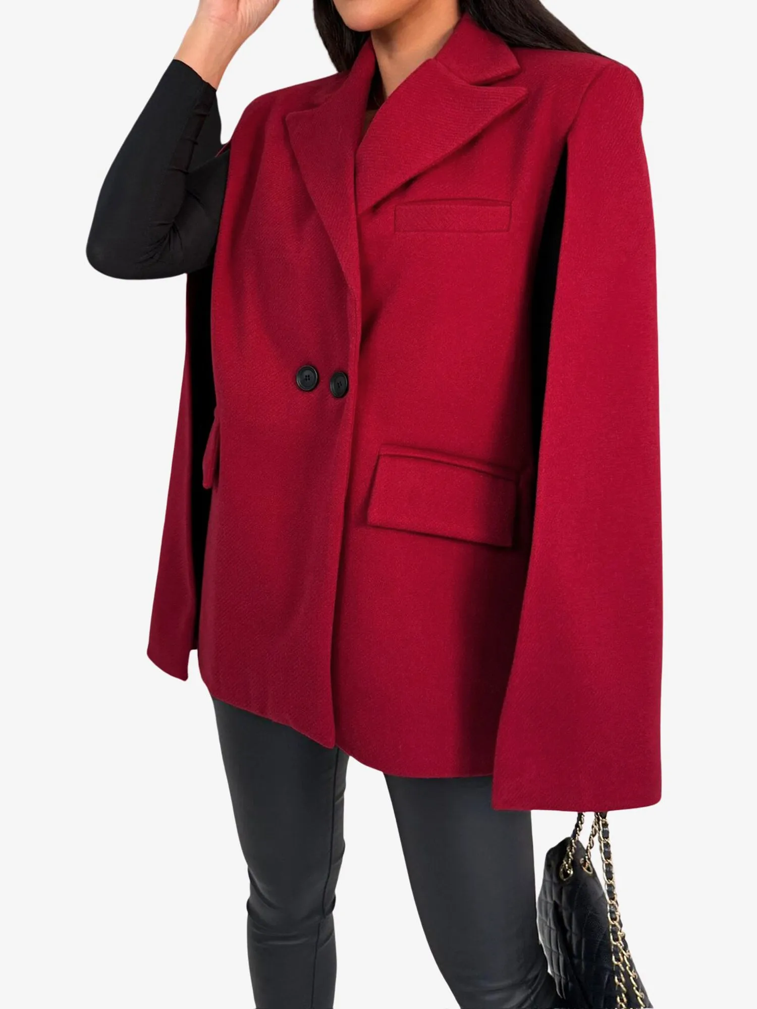 Solid Color Loose Fitting Notched Lapel Cape Coat sold by Allegra K product image thumbnail 5