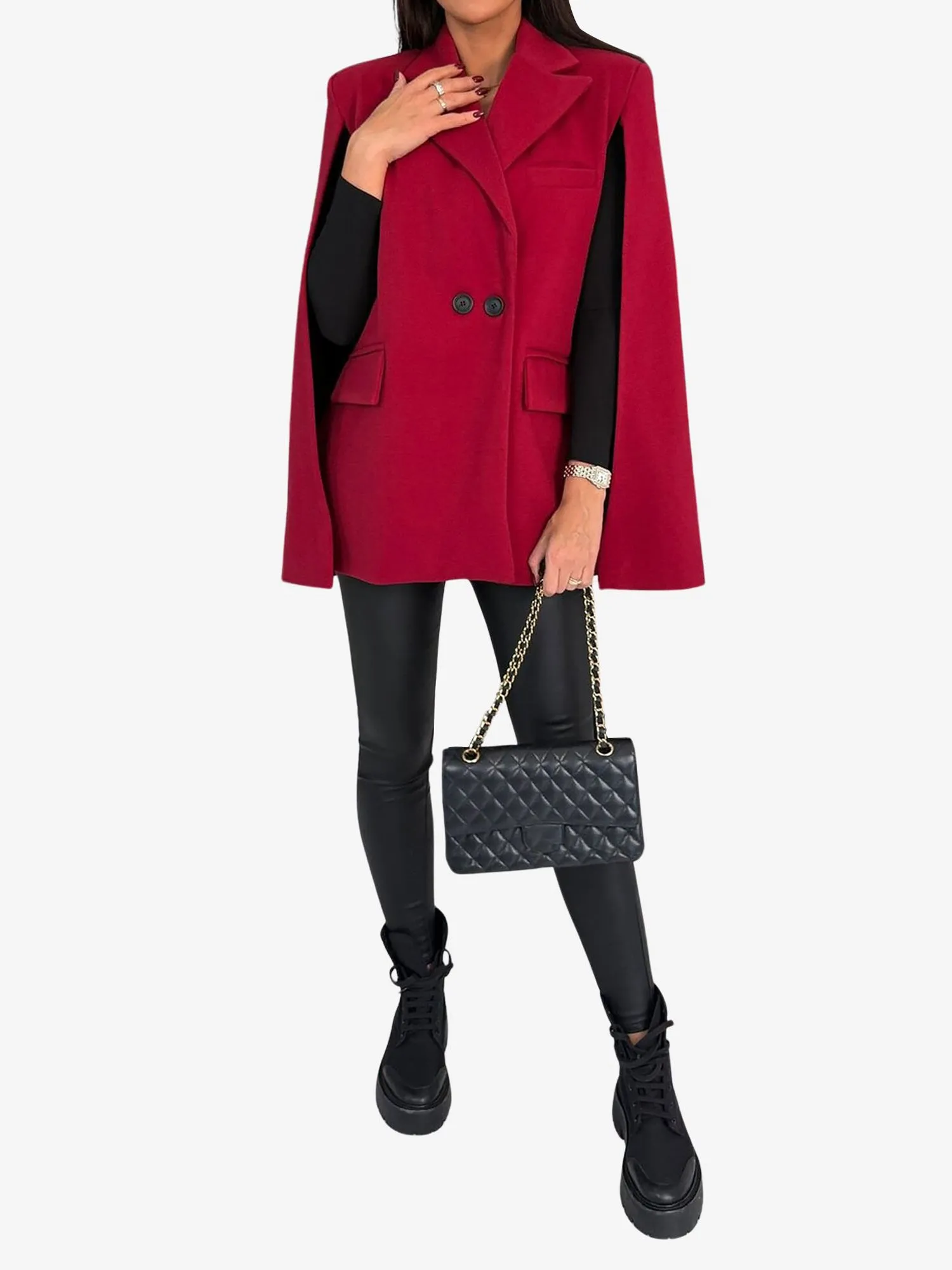 Solid Color Loose Fitting Notched Lapel Cape Coat sold by Allegra K product image thumbnail 4