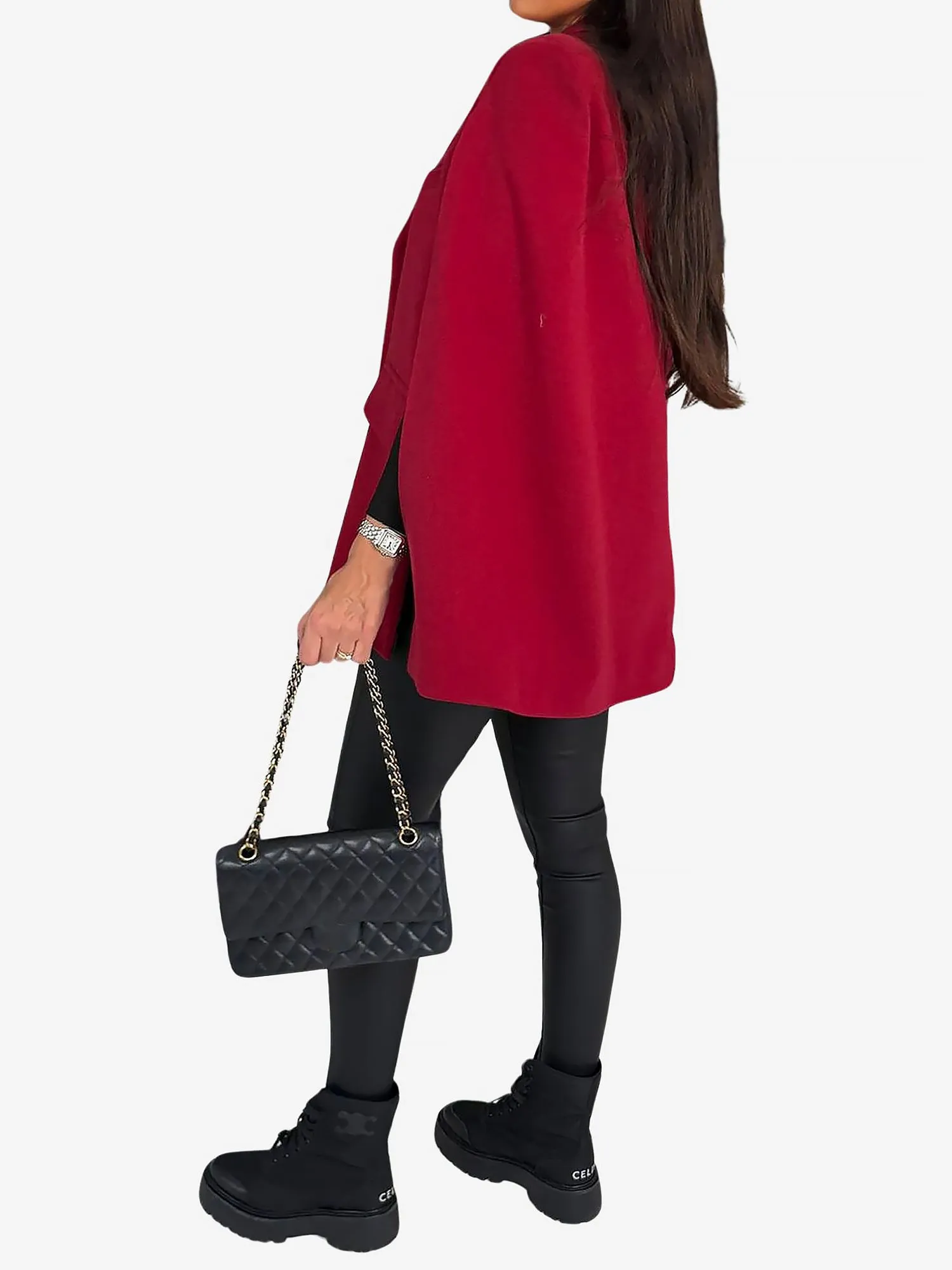 Solid Color Loose Fitting Notched Lapel Cape Coat sold by Allegra K product image thumbnail 3