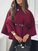 Mock Neck Belted Solid Color Cape Coat sold by Allegra K