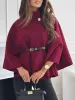Mock Neck Belted Solid Color Cape Coat sold by Allegra K