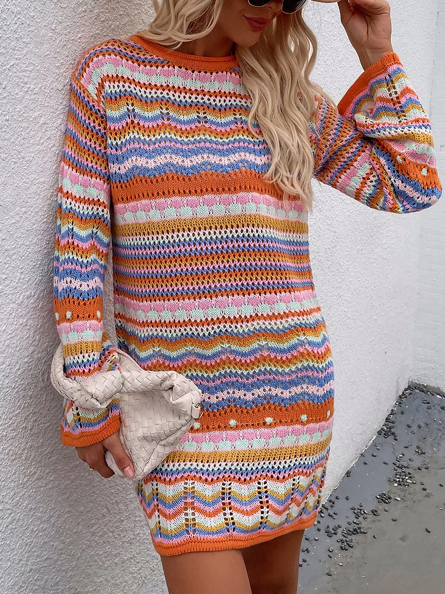 Round Neck Colorful Striped Pullover Mini Sweater Dress sold by Allegra K product image thumbnail 2