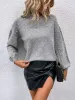 Faux Pearl Decor Solid Color Lantern Sleeve Sweater sold by Allegra K