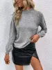 Faux Pearl Decor Solid Color Lantern Sleeve Sweater sold by Allegra K
