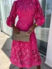 Elegant Boho Embroidered Mock Neck Long Sleeves Evening Maxi dDress with Eyelet sold by Allegra K