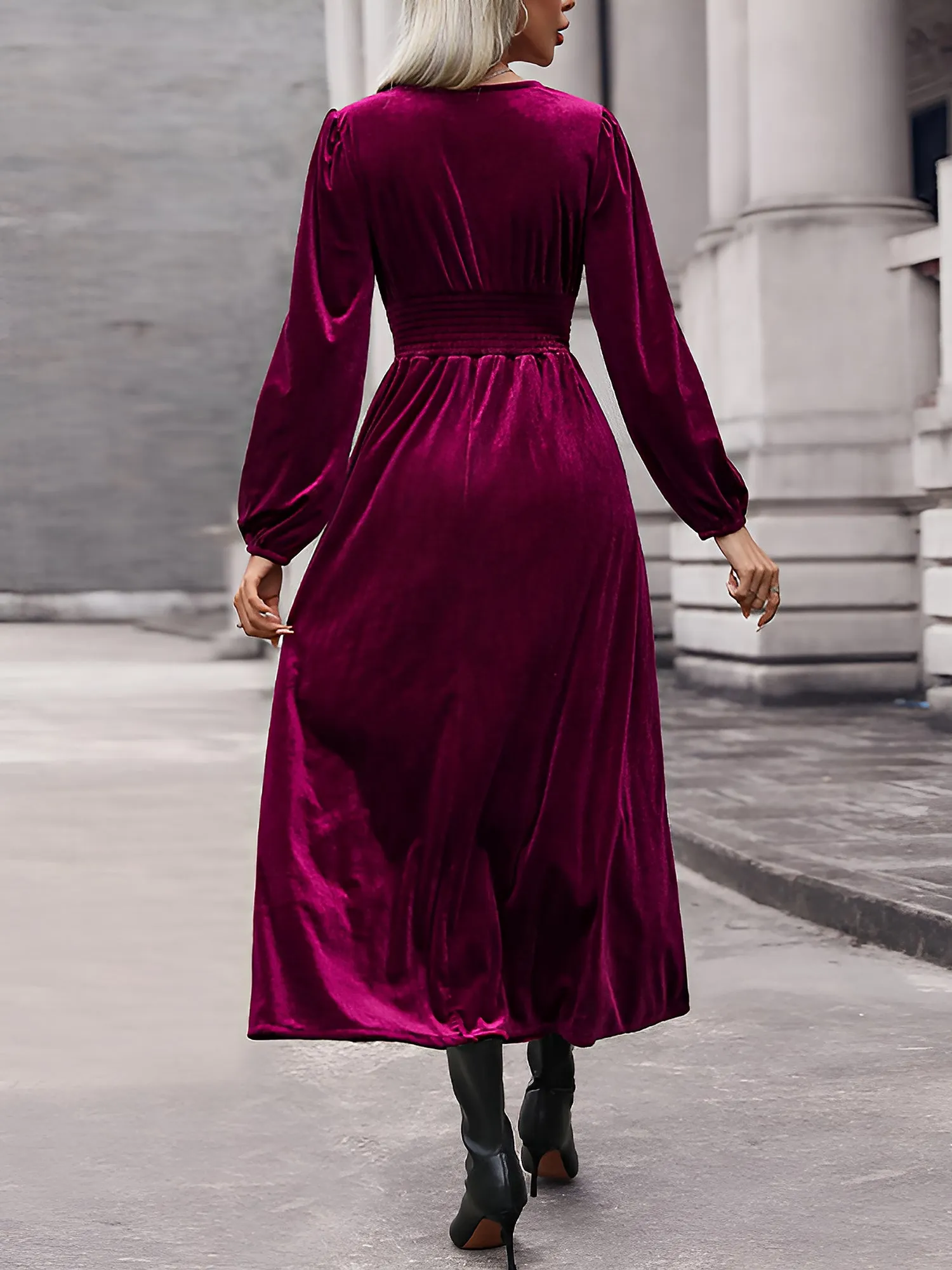 Lace Paneled Solid Color Velvet Long Sleeve Maxi Dress sold by Allegra K product image thumbnail 3
