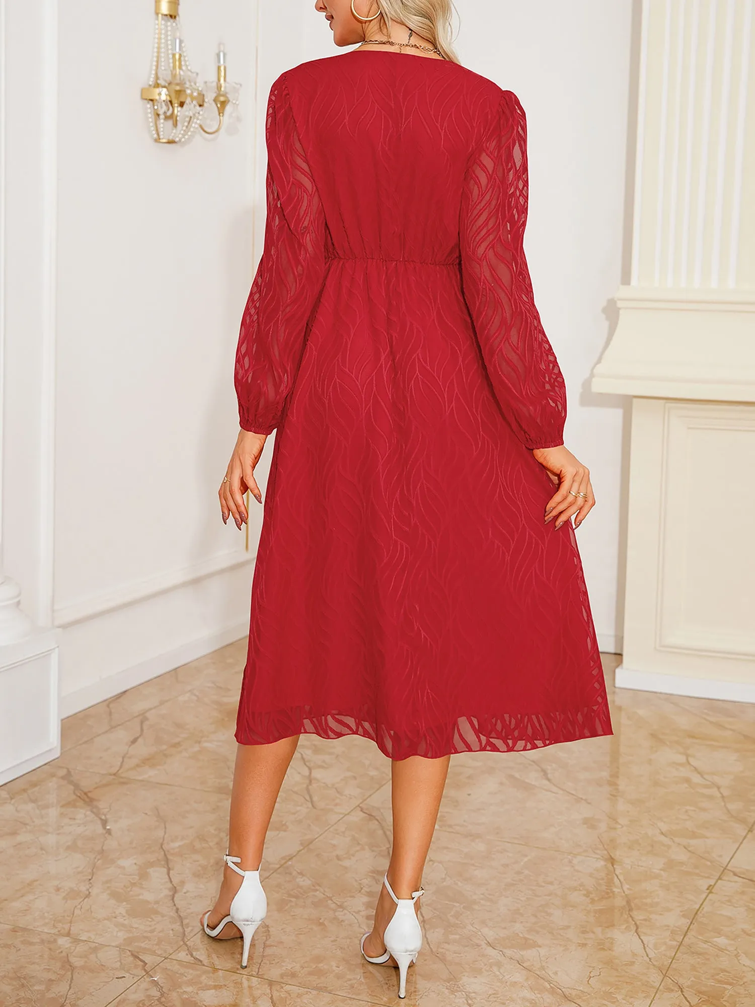 Lantern Sleeve Textured A-Line Midi Dress sold by Allegra K product image thumbnail 4