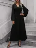 Solid Color V Neck Lantern Sleeves Slit Midi Dress sold by Allegra K