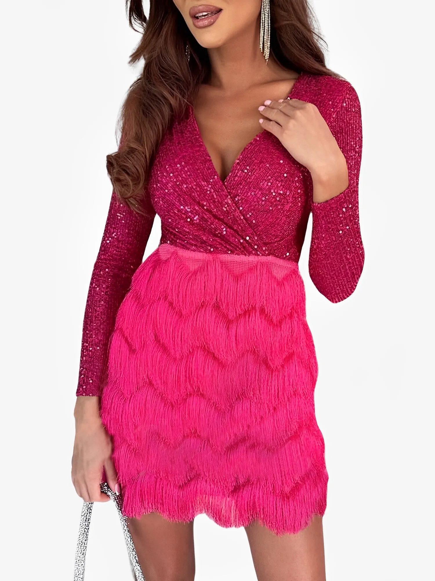 Sequin Glitter Fringe Patchwork Bodycon Mini Dress sold by Allegra K product image thumbnail 5