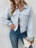 Collared Houndstooth Long Sleeves Cropped Jacket sold by Allegra K