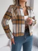 Plaid Long Sleeves Open Front Cropped Jacket sold by Allegra K
