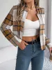 Plaid Long Sleeves Open Front Cropped Jacket sold by Allegra K