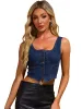 Denim Sleeveless Square Neck Button Down Jean Vest sold by Allegra K