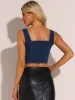 Denim Sleeveless Square Neck Button Down Jean Vest sold by Allegra K
