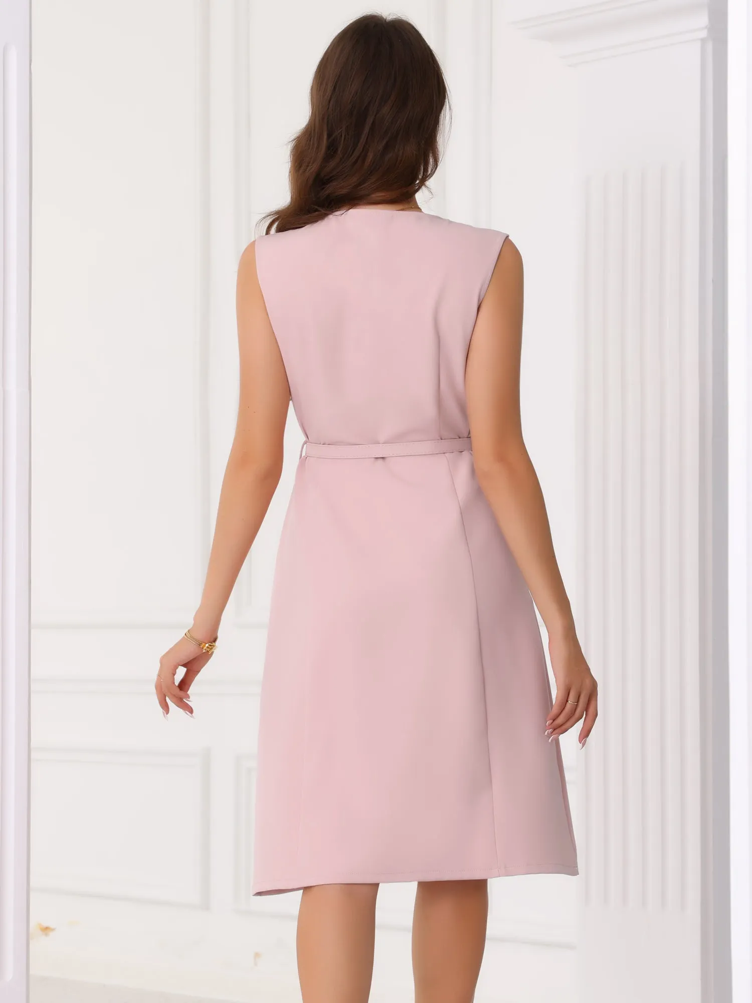 V Neck Sleeveless Belted A-Line Midi Work Dress sold by Allegra K product image thumbnail 2