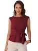 Tie Front Boat Neck Sleeveless Work Blouse sold by Allegra K