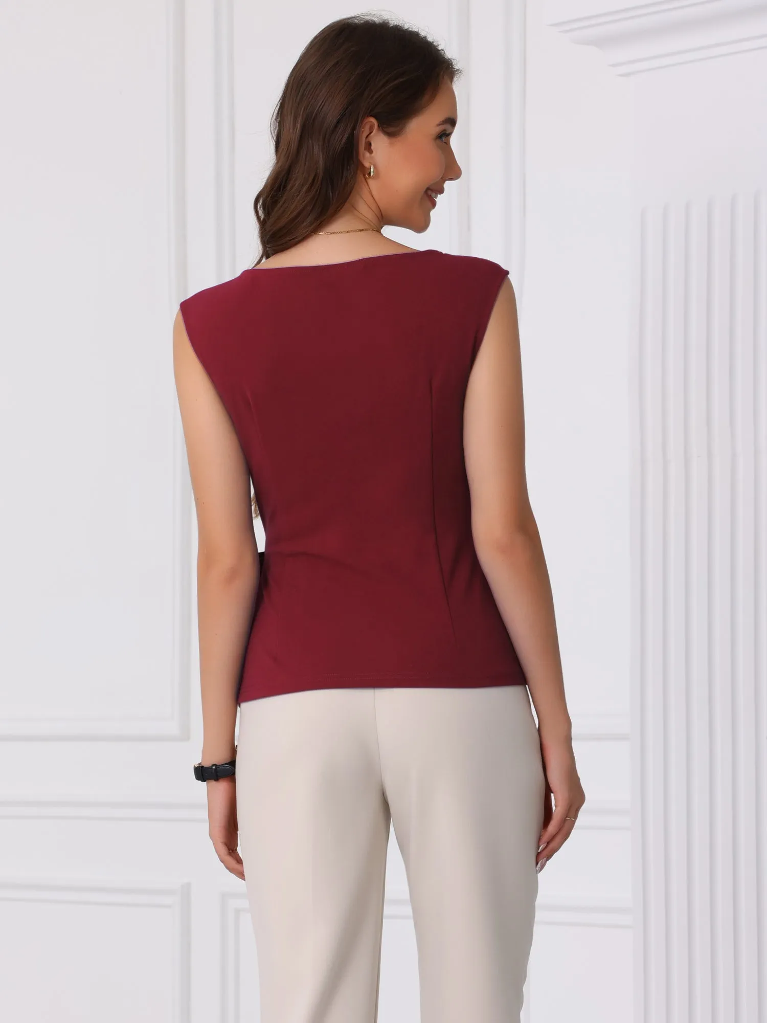 Tie Front Boat Neck Sleeveless Work Blouse sold by Allegra K product image thumbnail 3