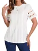 Casual Crew Neck Short Sleeve Eyelet Blouse sold by Allegra K