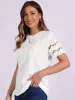 Casual Crew Neck Short Sleeve Eyelet Blouse sold by Allegra K