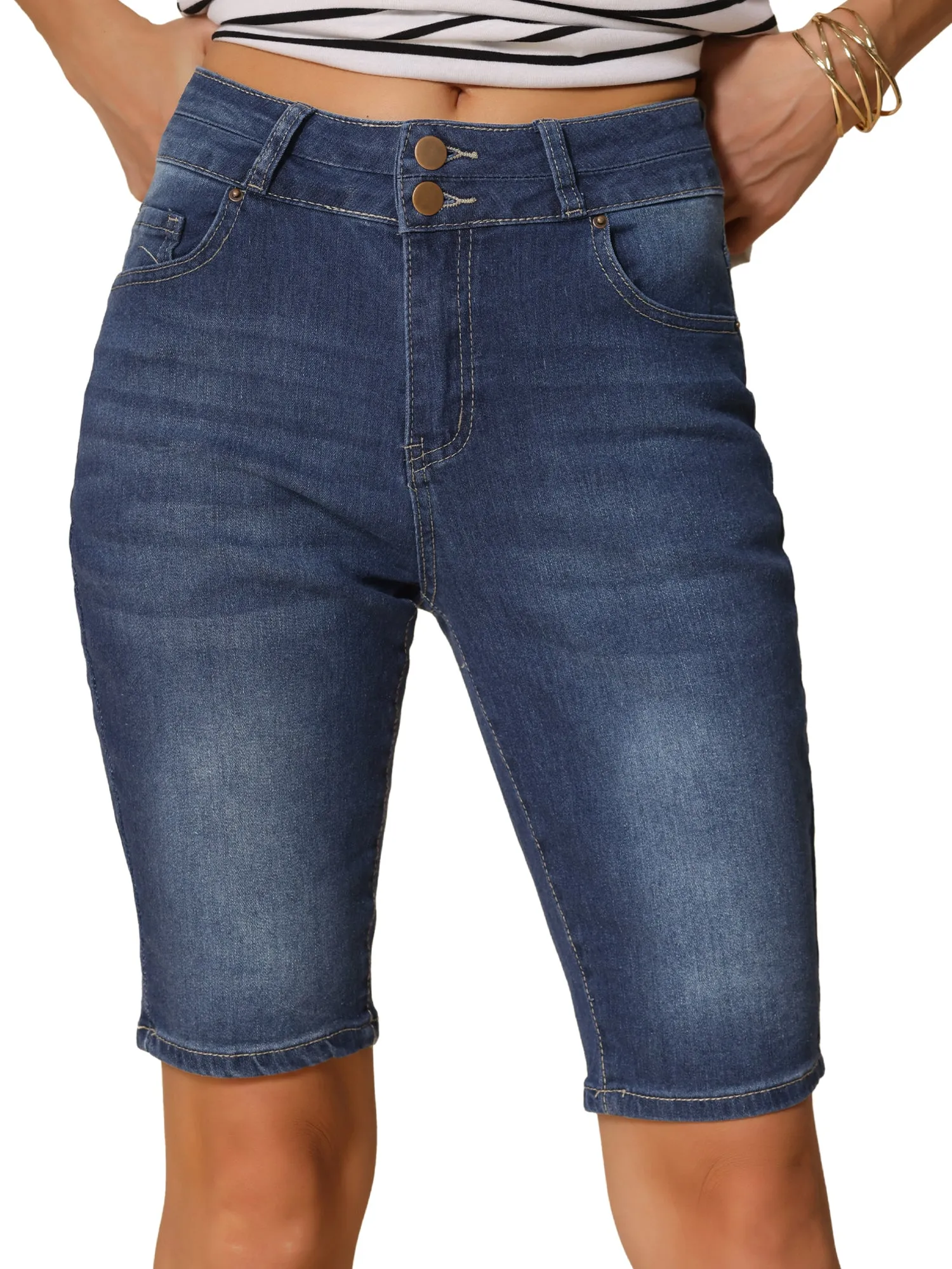 Denim Pocketed Mid-Length Causal Jean Shorts sold by Allegra K product image thumbnail 5