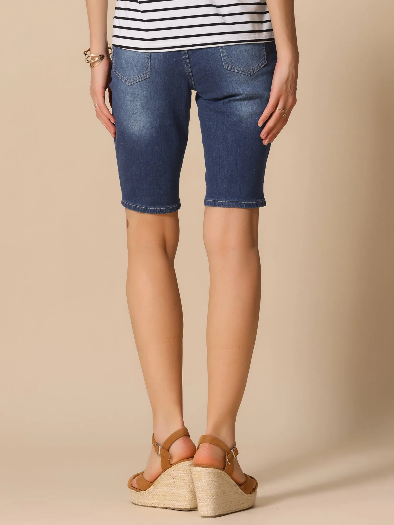 Denim Pocketed Mid-Length Causal Jean Shorts sold by Allegra K product image thumbnail 3
