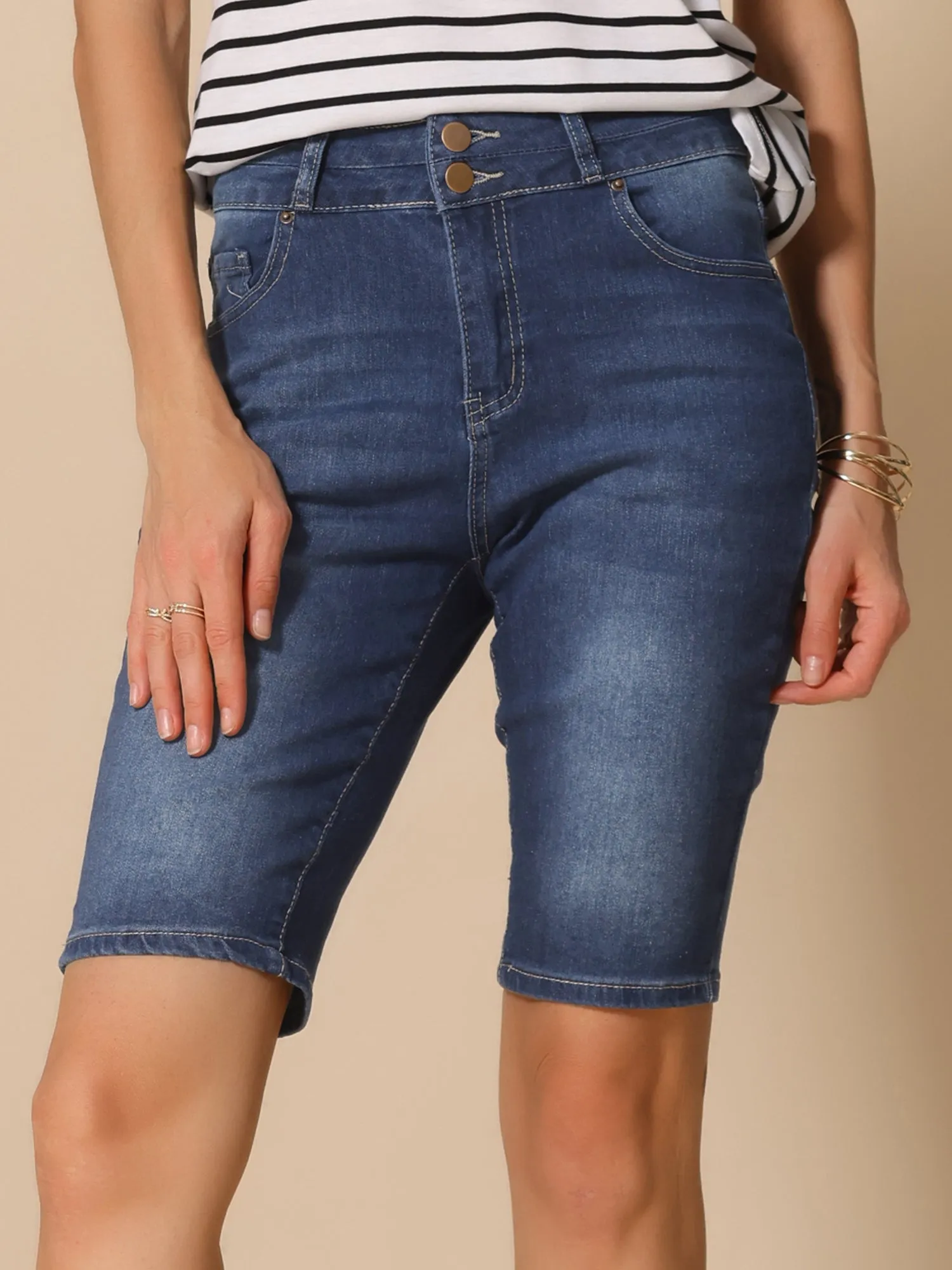 Denim Pocketed Mid-Length Causal Jean Shorts sold by Allegra K product image thumbnail 2
