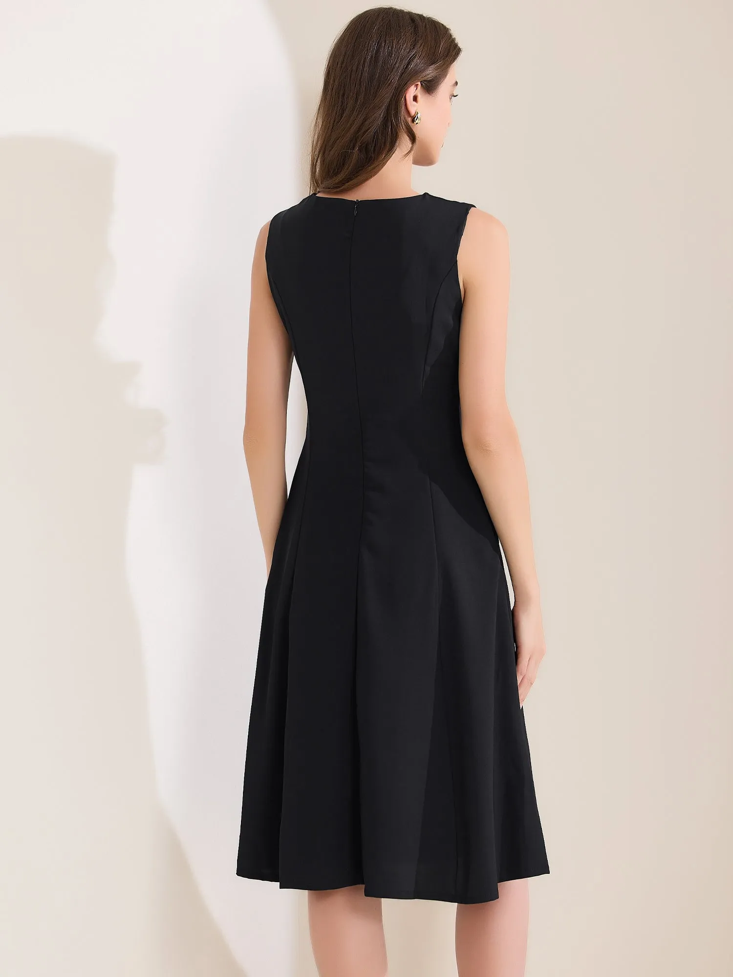 Crew Neck Sleeveless Pocketed A-Line Midi Dress sold by Allegra K product image thumbnail 3