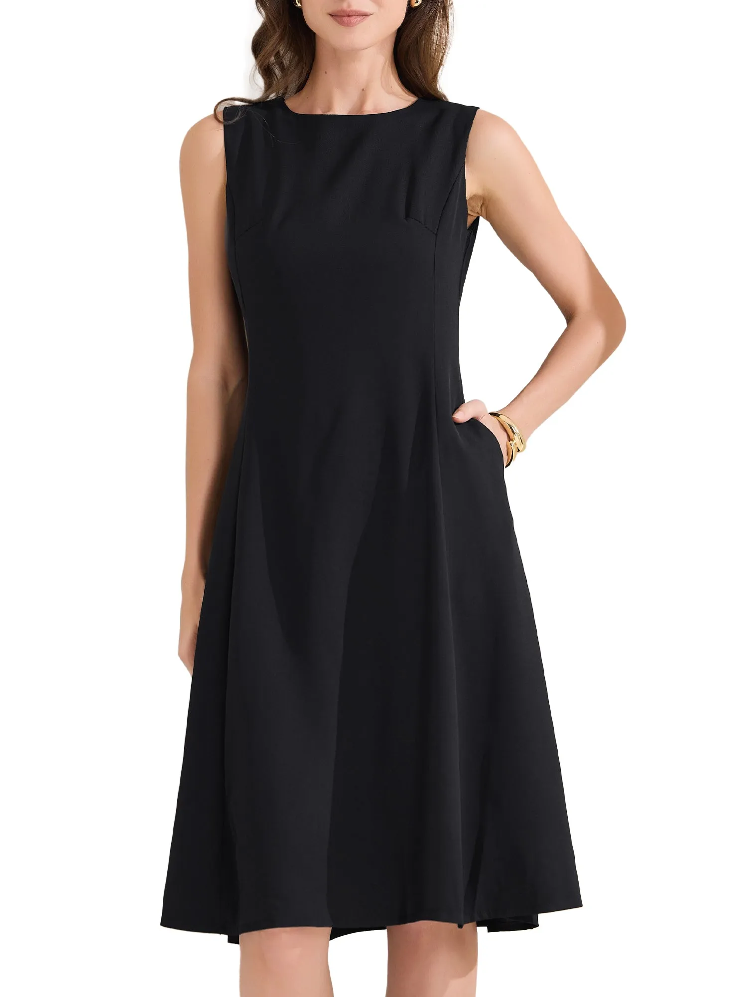Crew Neck Sleeveless Pocketed A-Line Midi Dress sold by Allegra K product image thumbnail 5