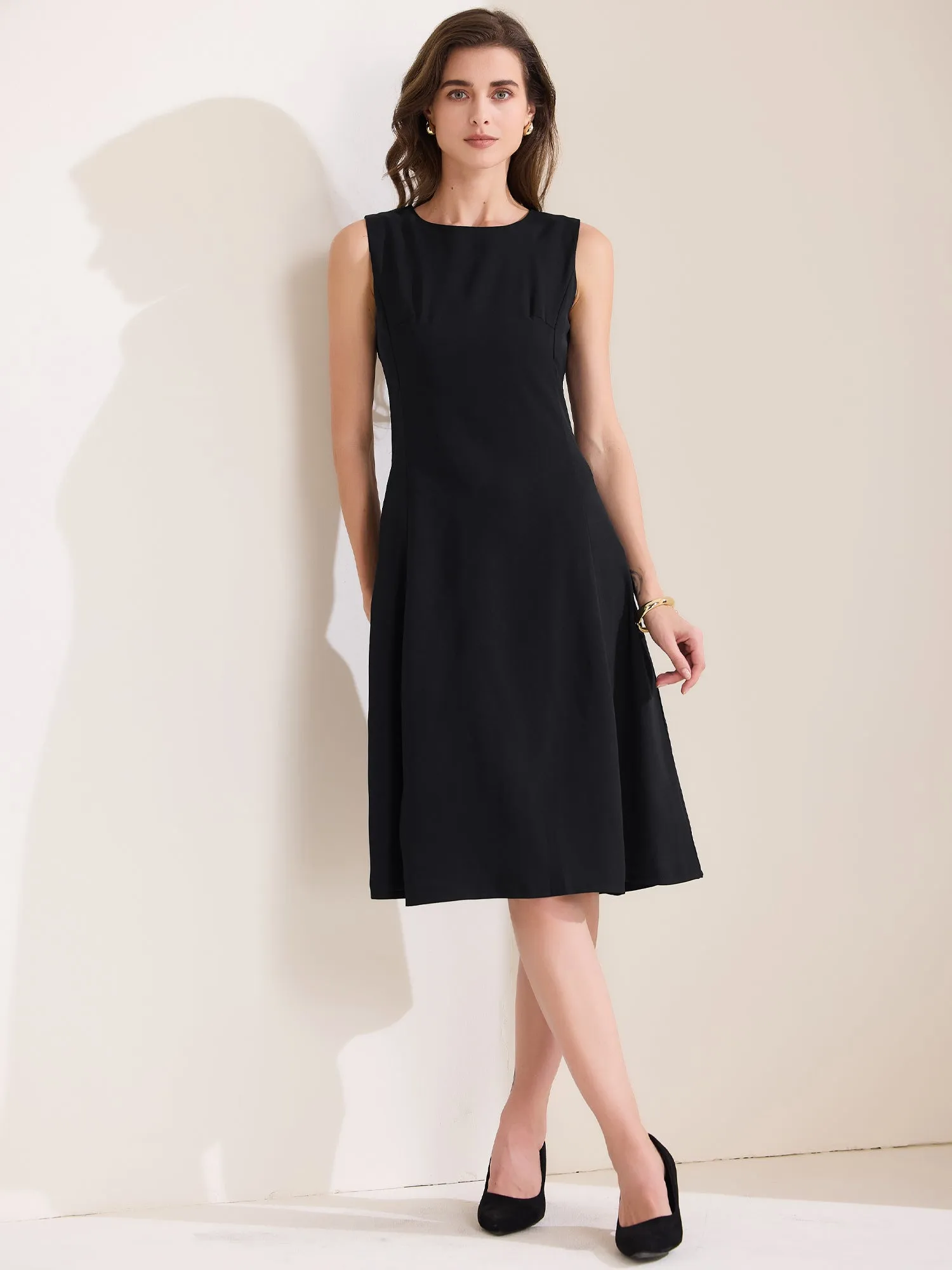 Crew Neck Sleeveless Pocketed A-Line Midi Dress sold by Allegra K