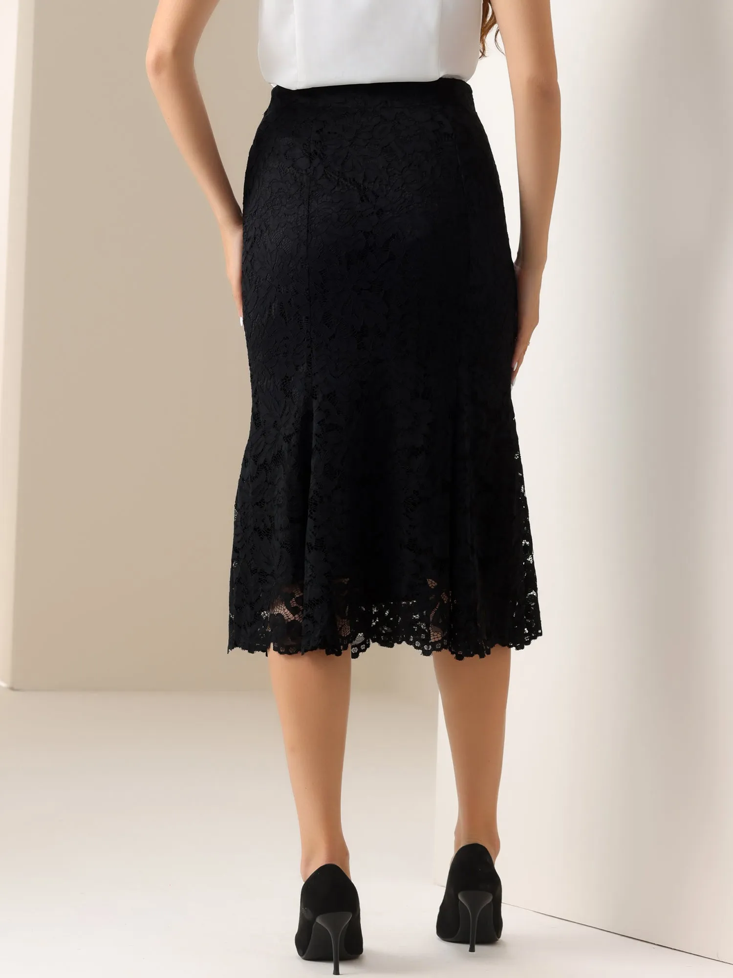 Lace Office Work Bodycon Fishtail Midi Skirt sold by Allegra K product image thumbnail 3