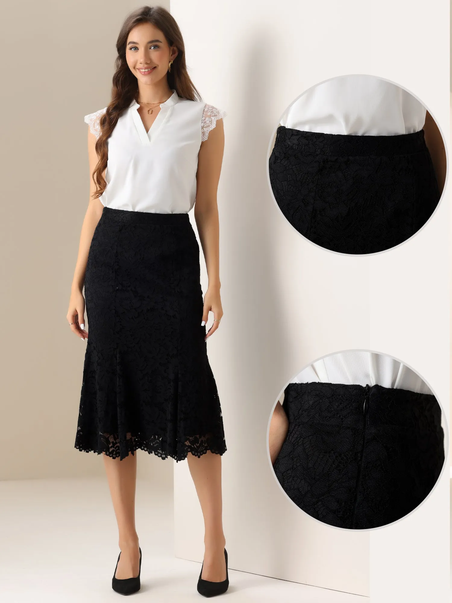 Lace Office Work Bodycon Fishtail Midi Skirt sold by Allegra K product image thumbnail 2