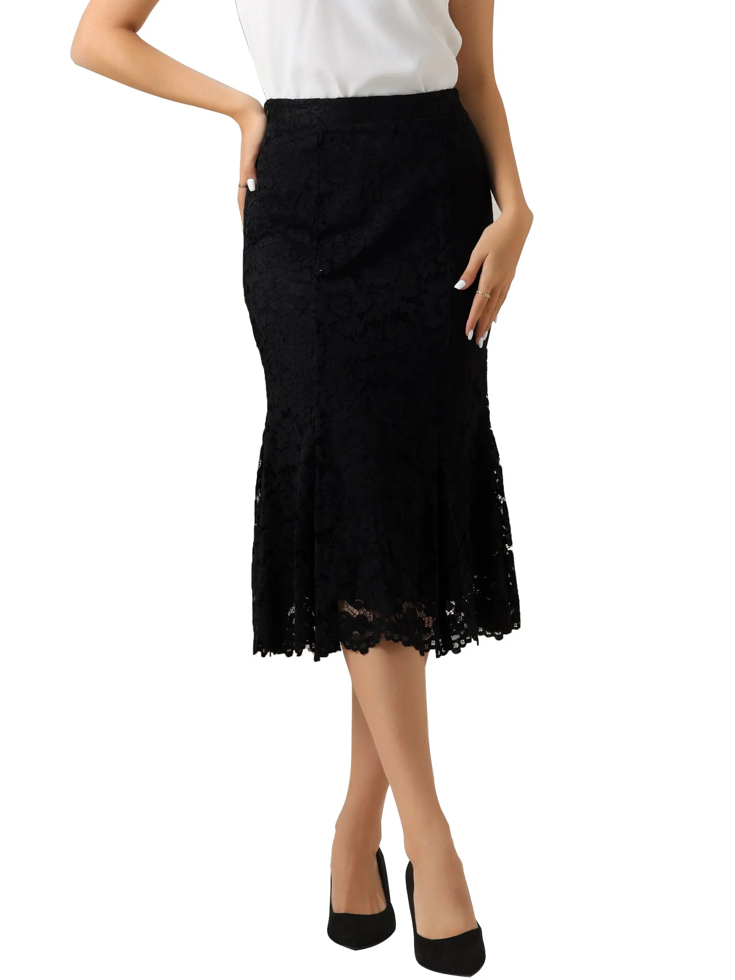 Lace Office Work Bodycon Fishtail Midi Skirt sold by Allegra K product image thumbnail 4