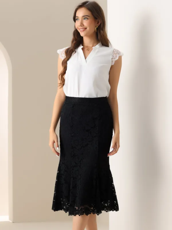 Lace Office Work Bodycon Fishtail Midi Skirt sold by Allegra K