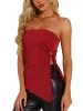 Strapless Drawstring Ruched Slit Asymmetrical Hem Tops sold by Allegra K