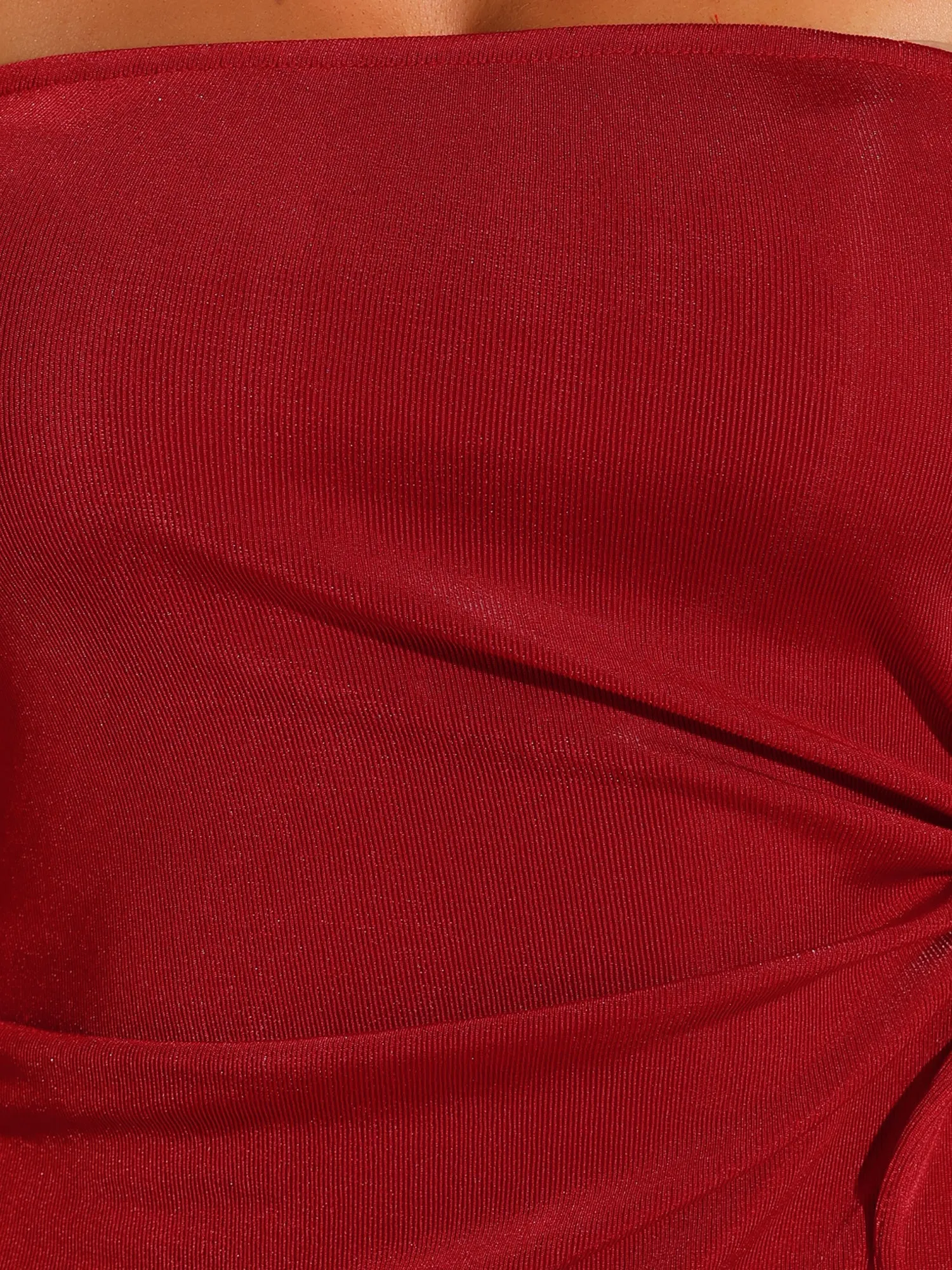 Strapless Drawstring Ruched Slit Asymmetrical Hem Tops sold by Allegra K product image thumbnail 4