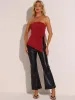 Strapless Drawstring Ruched Slit Asymmetrical Hem Tops sold by Allegra K