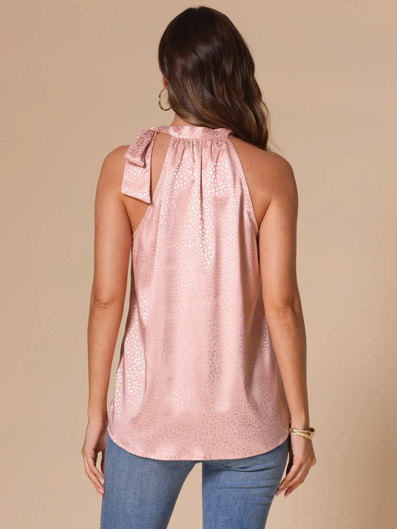 Leopard Halter Neck Bow Sleeveless Casual Blouse sold by Allegra K product image thumbnail 3