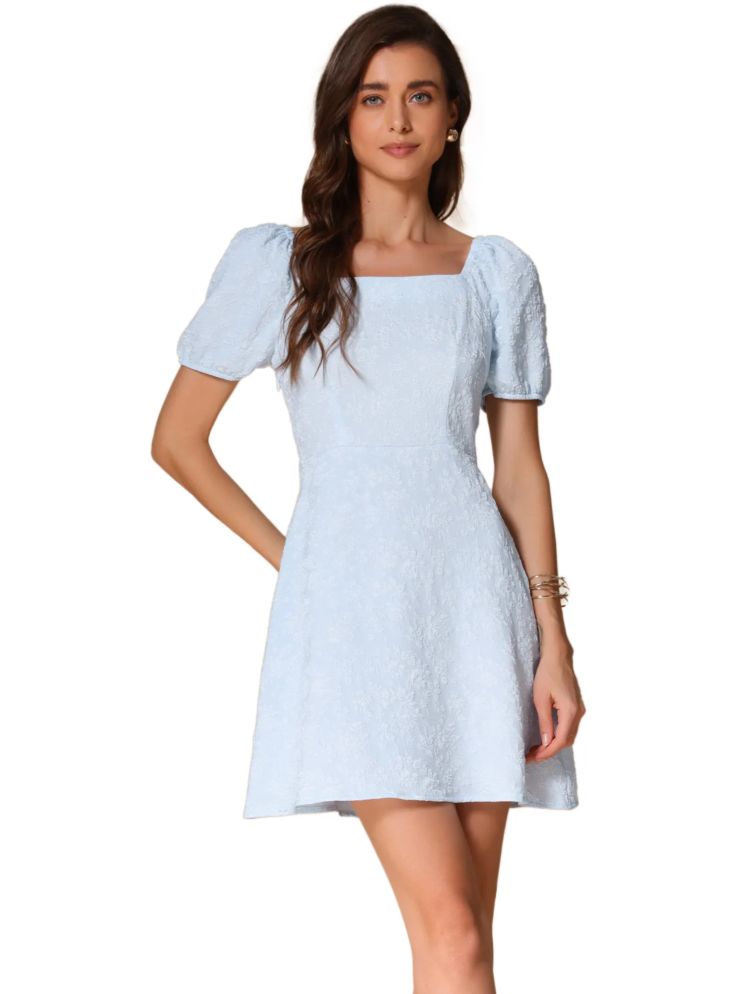 Jacquard Floral Textured Square Neck A-Line Dress sold by Allegra K product image thumbnail 5