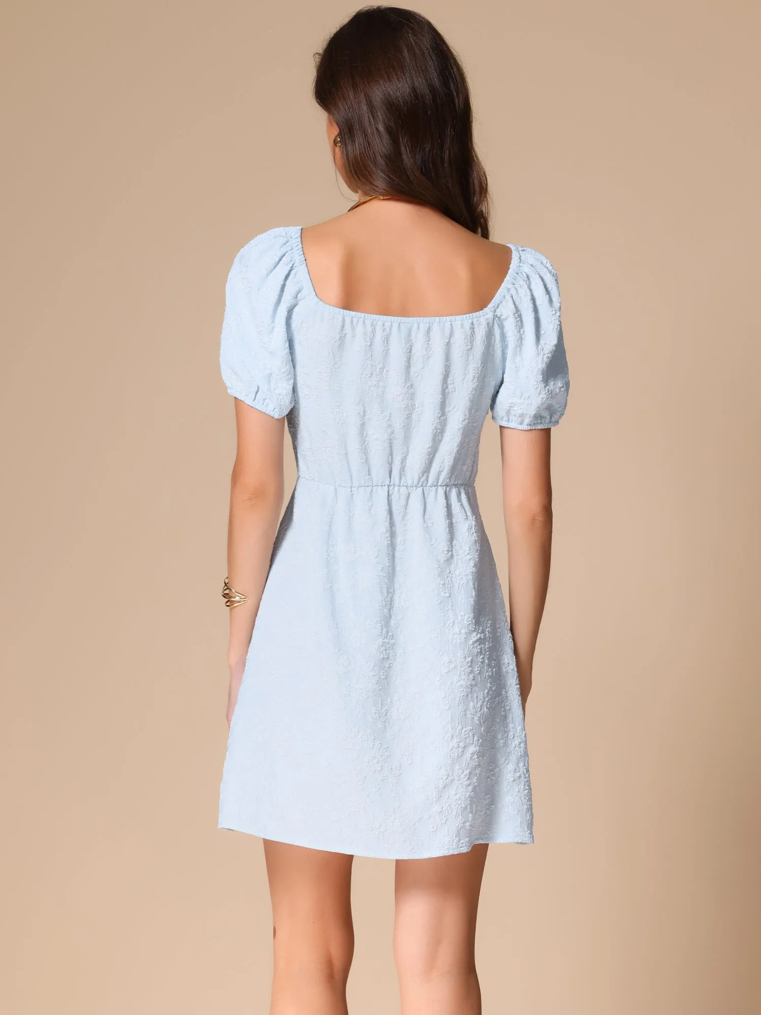 Jacquard Floral Textured Square Neck A-Line Dress sold by Allegra K product image thumbnail 3