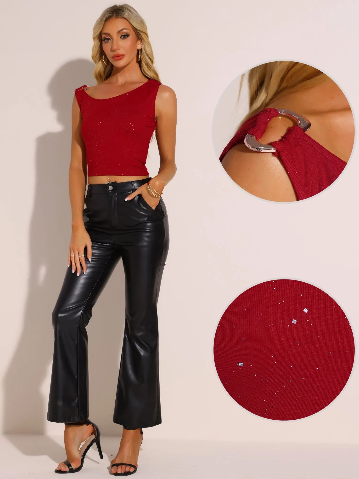 Sleeveless Glitter Going Out Cropped Tank Top sold by Allegra K product image thumbnail 2