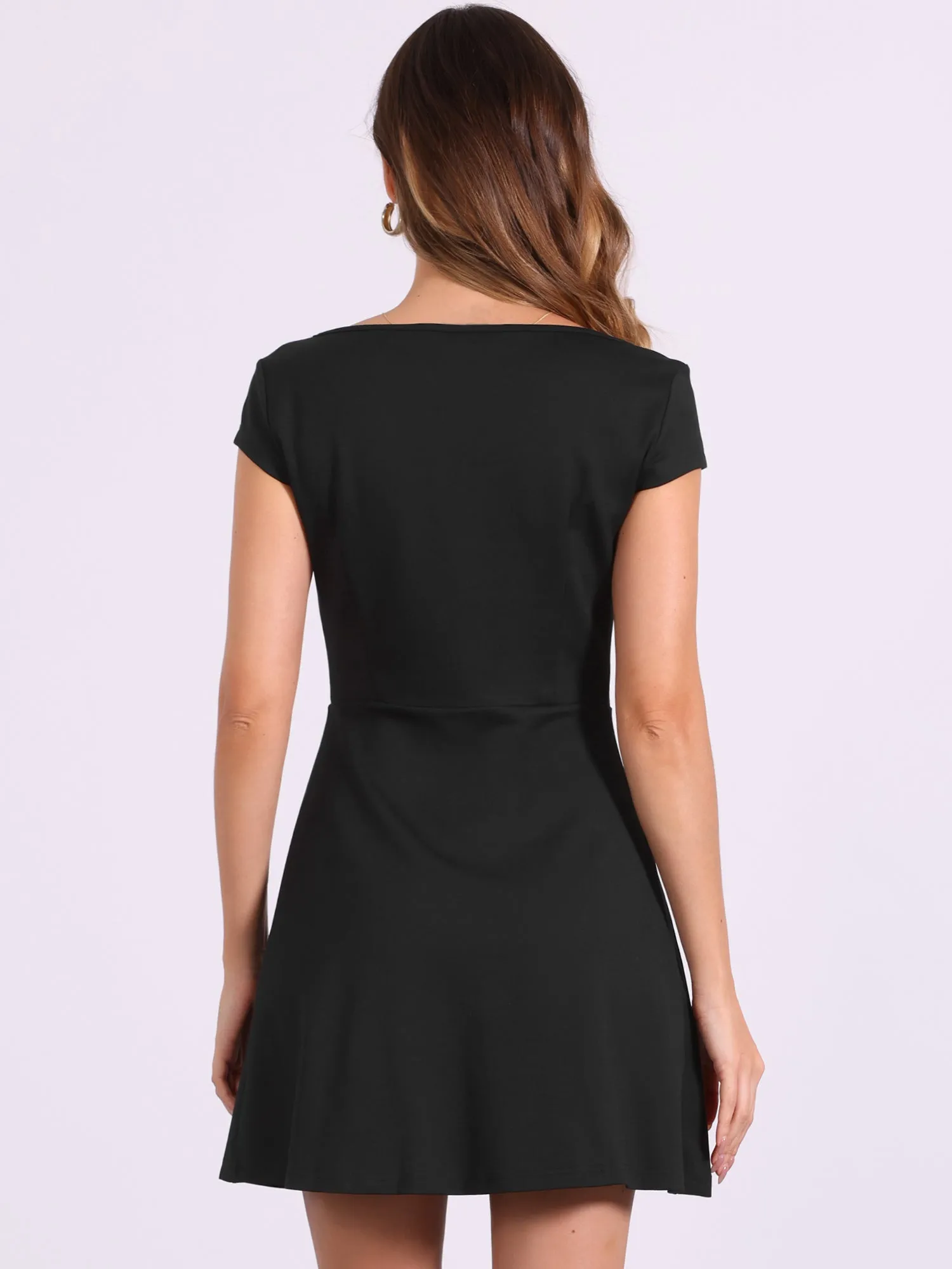 Square Neck Cap Sleeve A- Line Causal Mini Dress sold by Allegra K product image thumbnail 3