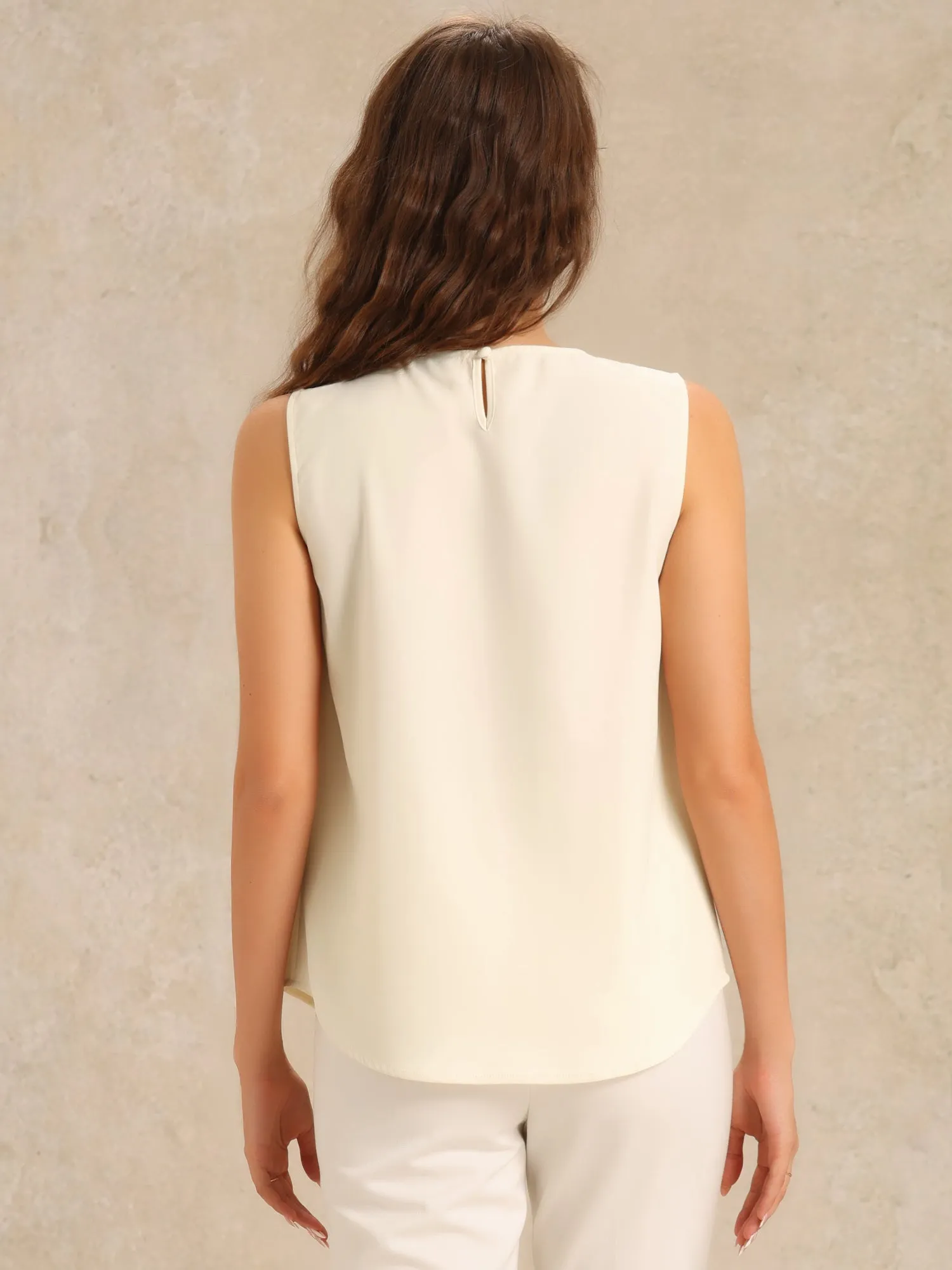 Pleated Crew Neck Sleeveless Solid Color Tops sold by Allegra K product image thumbnail 3