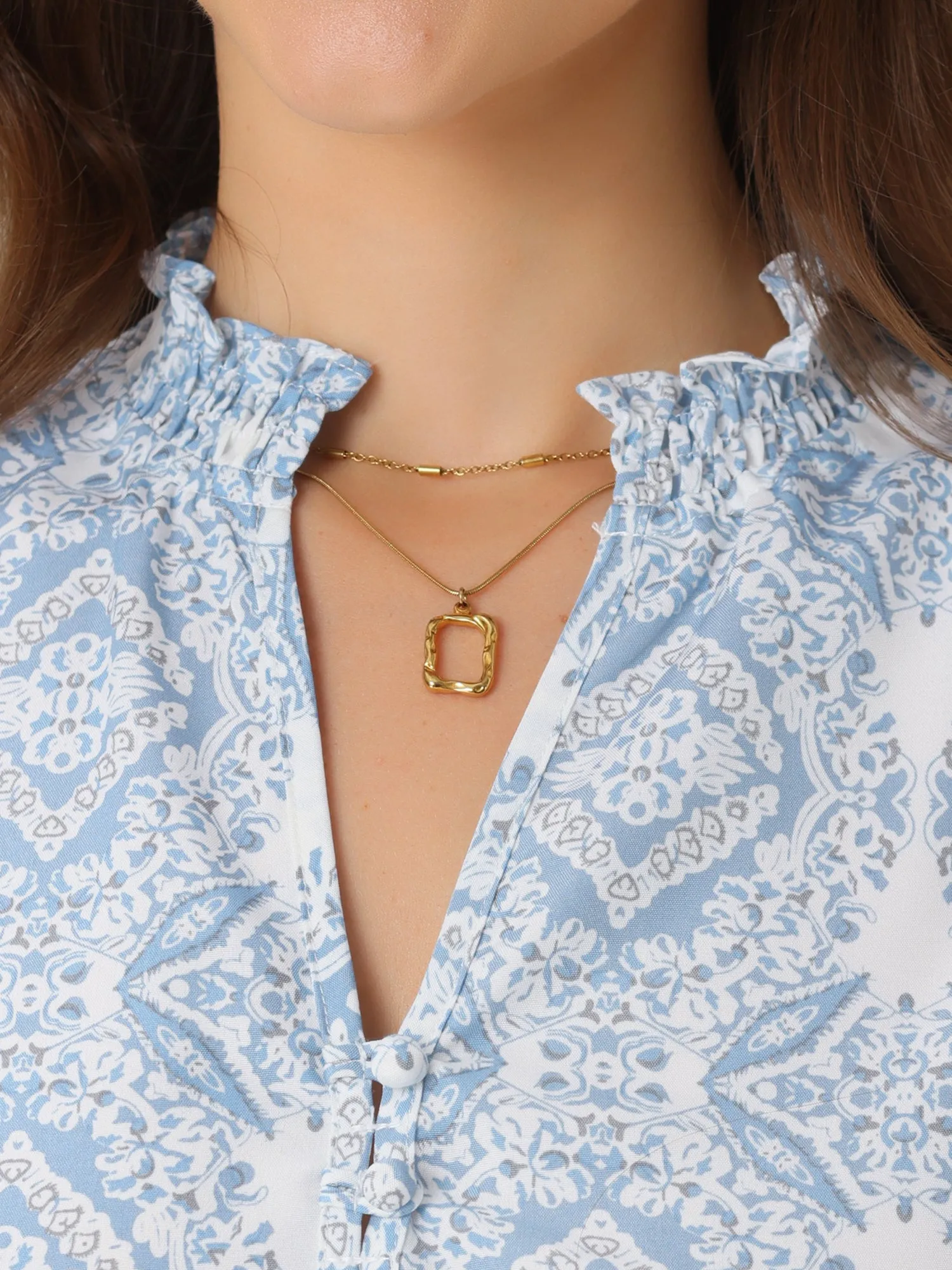 Ruffled Long Sleeve Boho Print Blouses Top sold by Allegra K product image thumbnail 4